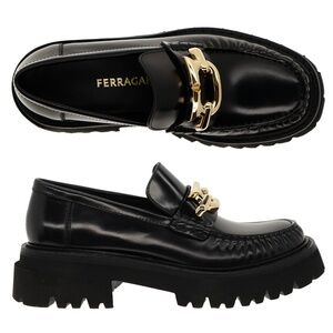 Salvatore Ferragamo Woman Ingrid Moccasin Shoes Black Leather Size 40 US New